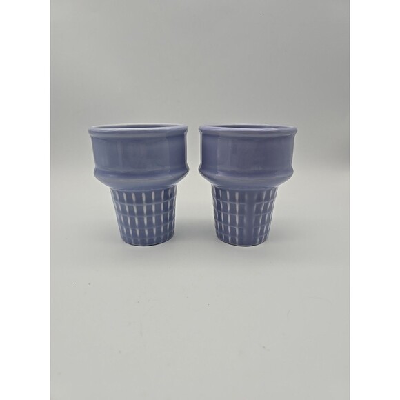 The Monkey and the Peddler Stoneware Ice Cream Cone Cups set of 2 Blue Dishes - Picture 1 of 8